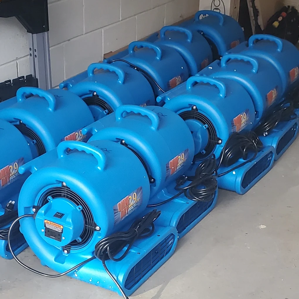 Morris County restoration company: air movers set up for structural drying on a water damage job